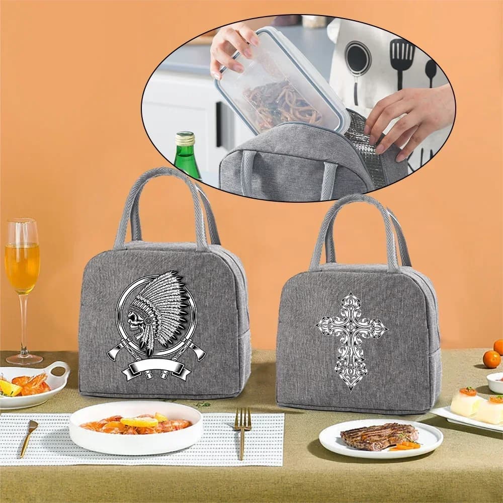 Borsa per il pranzo Borsa per il pranzo riutilizzabile per uomo e donna Borsa per il pranzo impermeabile comoda Borsa per il pranzo isolata in tela Stampa con motivo a teschio