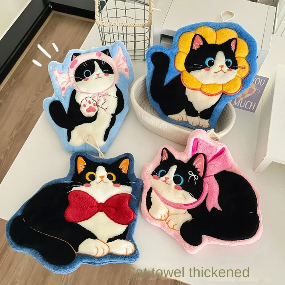 Simpatico Asciugamano a Forma di Gatto in Pile Corallo, Super Assorbente, Morbido, da Appendere, per Bagno e Cucina
