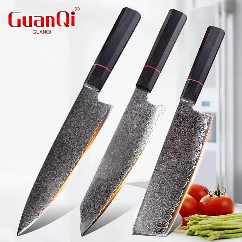 Damascus Steel Kitchen Knife Set Chef Knives Meat Cleaver Sushi Raw Fish Boning Knife VG10 Sharp Japanese Slicer for Home Use