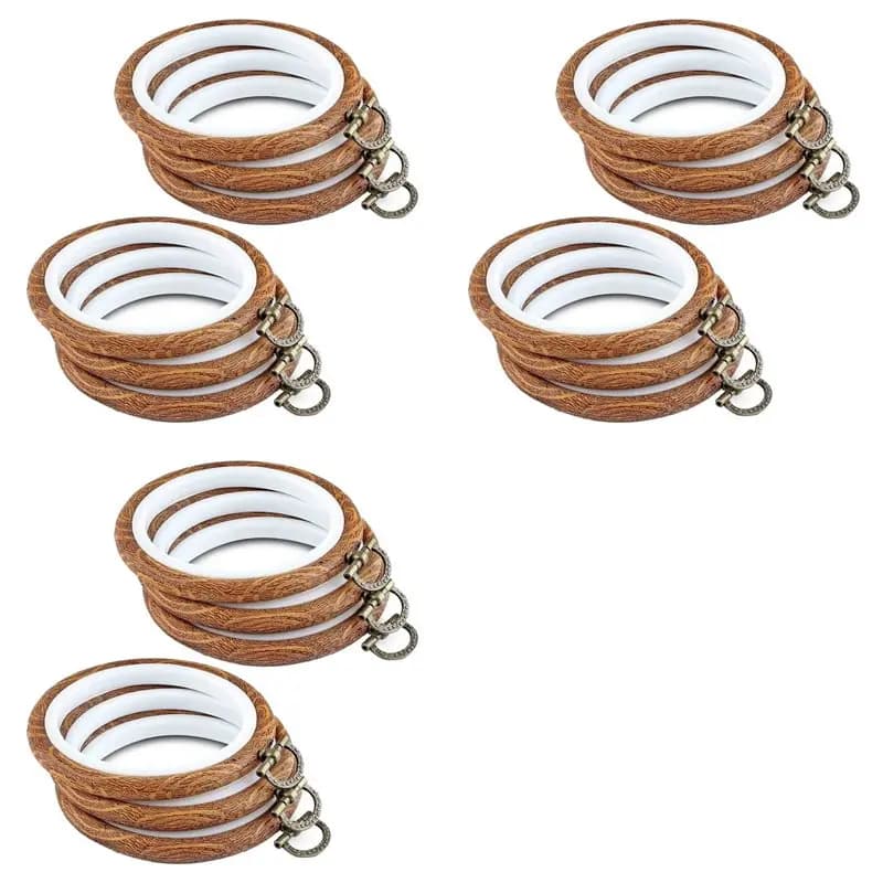 Set Premium di 18 Telai per Ricamo da 3,93 Pollici, Cornici Rotonde con Anello in Metallo, Cerchi per Ricamo Imitazione Legno