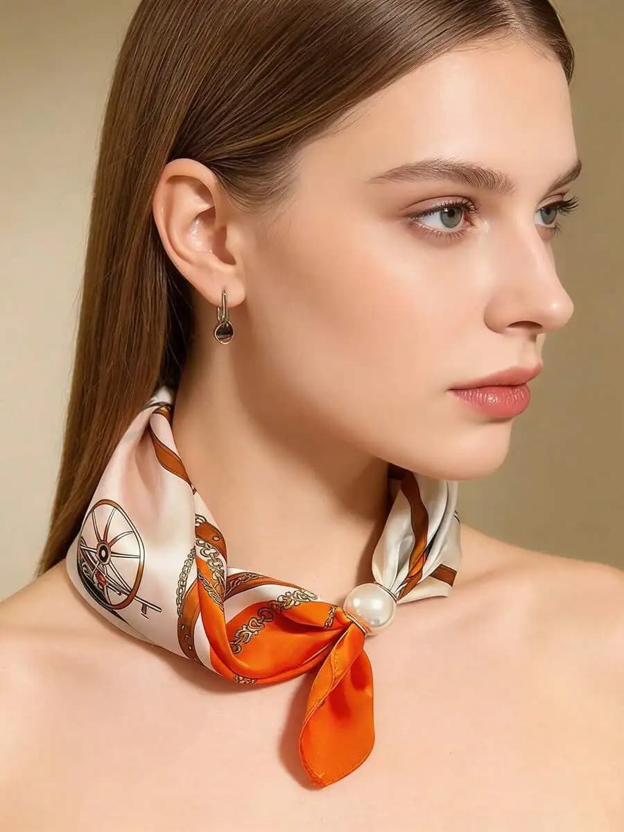 Collana con sciarpa decorativa in seta con perle per donna, accessorio versatile per la clavicola