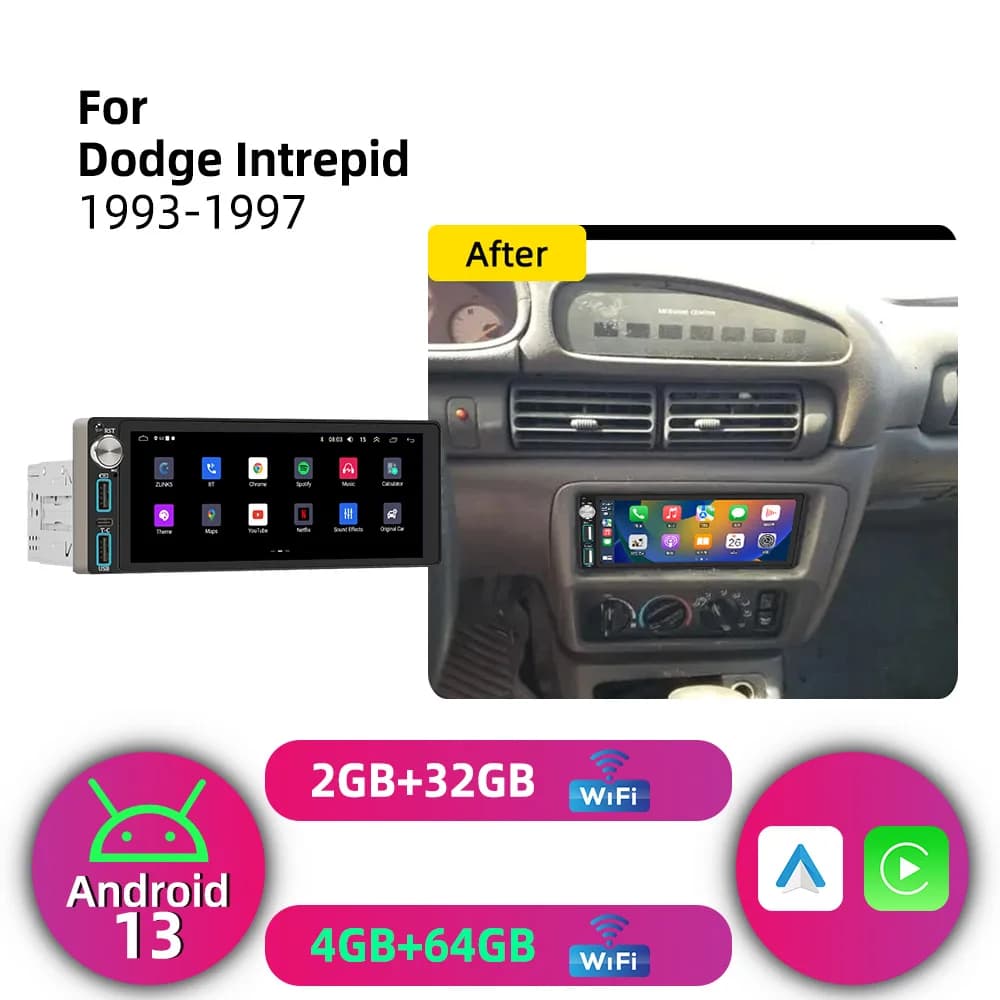 1din Android Car Radio Head Unit for Dodge Intrepid 1993-1997 6.86" Carplay Android Auto Autoradio Car Multimedia Screen Stereo
