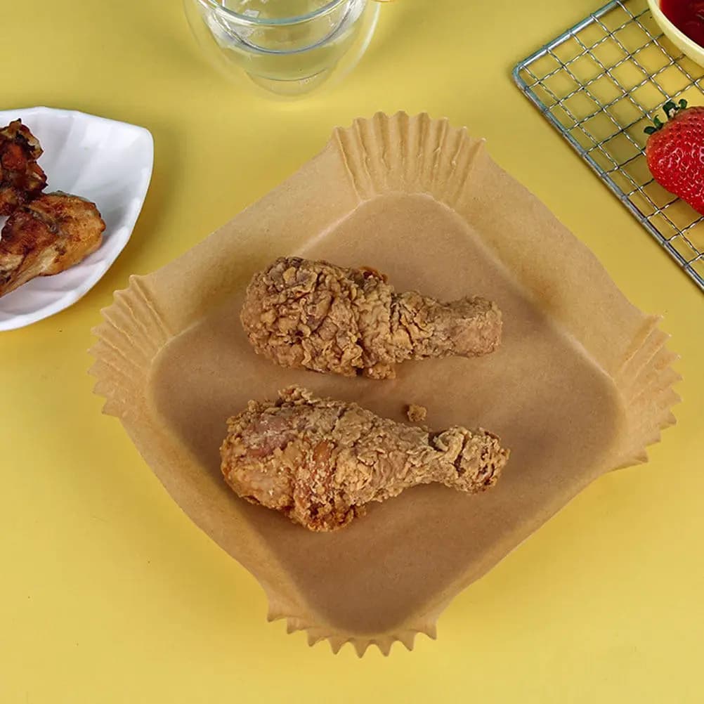 100 pezzi di carta da forno siliconata antiaderente per friggitrice ad aria, resistente all'olio, per patatine fritte, ali di pollo, snack, teglia quadrata da forno