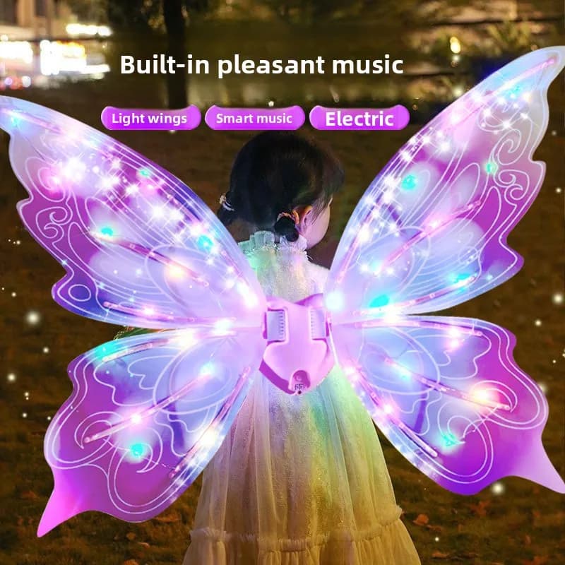 Ali di farfalla luminose per ragazze Illuminano le ali di fata in movimento Ali d'angelo elettriche Costume Vesti regali di compleanno per bambini