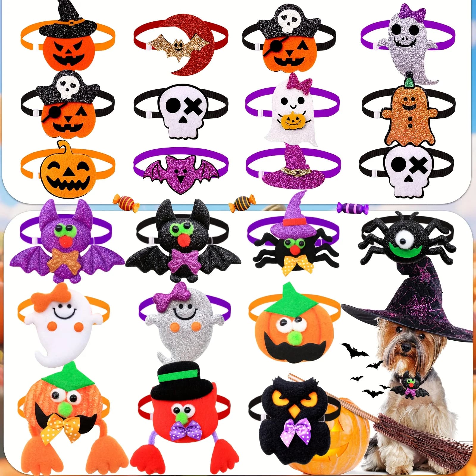 50/100PCS Halloween Dog Bowties Skull Pumpkin Ghost Decoration For Small Dogs Pets Bow Tie Collar Pet Grooming Party Products