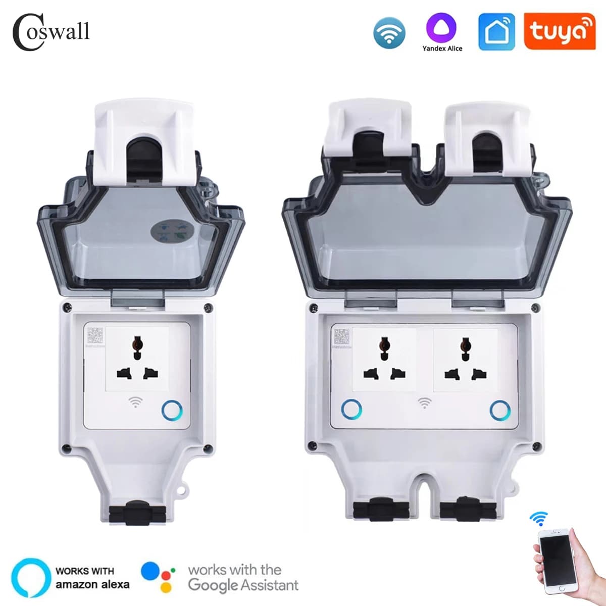 Coswall Tuya Wifi Voice Control IP66 impermeabile 13A universale 3 Pin presa Timer interruttore programmabile lavora con Alexa Google Home