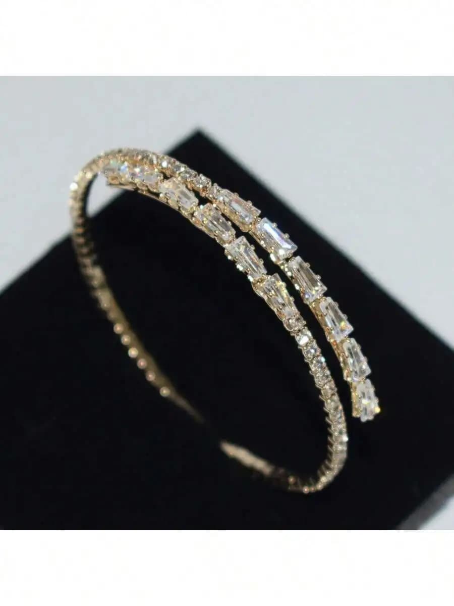 Fashion cubic zirconia open cuff bracelet for women daily wear elegant adjustable accessory