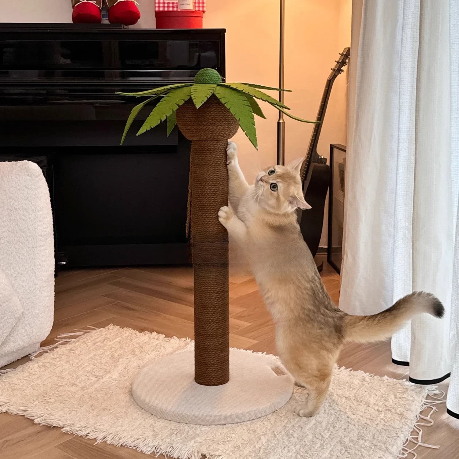 DUNDUN Tiragraffi per albero di cocco Tiragraffi verticale in sisal Tiragraffi senza briciole Giocattoli carini Forniture per gatti