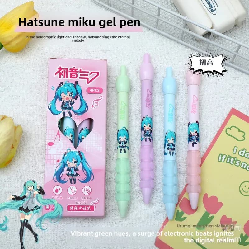 Penna Gel Kawaii Hatsune Miku con Stampa Anime Cartoon, Inchiostro ad Asciugatura Rapida 0.5mm, Retrattile, per Scuola e Ufficio, Vendita all'Ingrosso