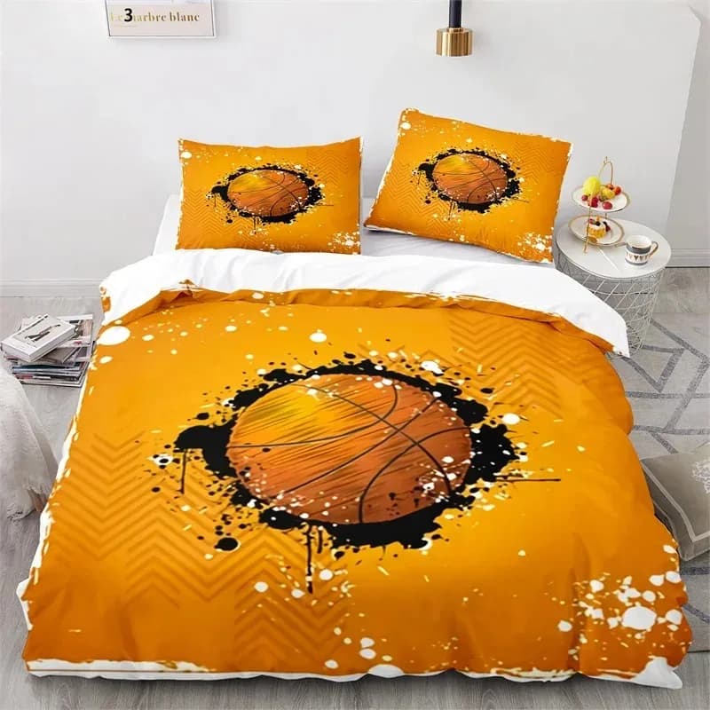 Set biancheria da letto da basket per ragazzi Tema sportivo Copripiumino con palla 3D Full King per uomini adolescenti Copripiumino da gioco competitivo in microfibra