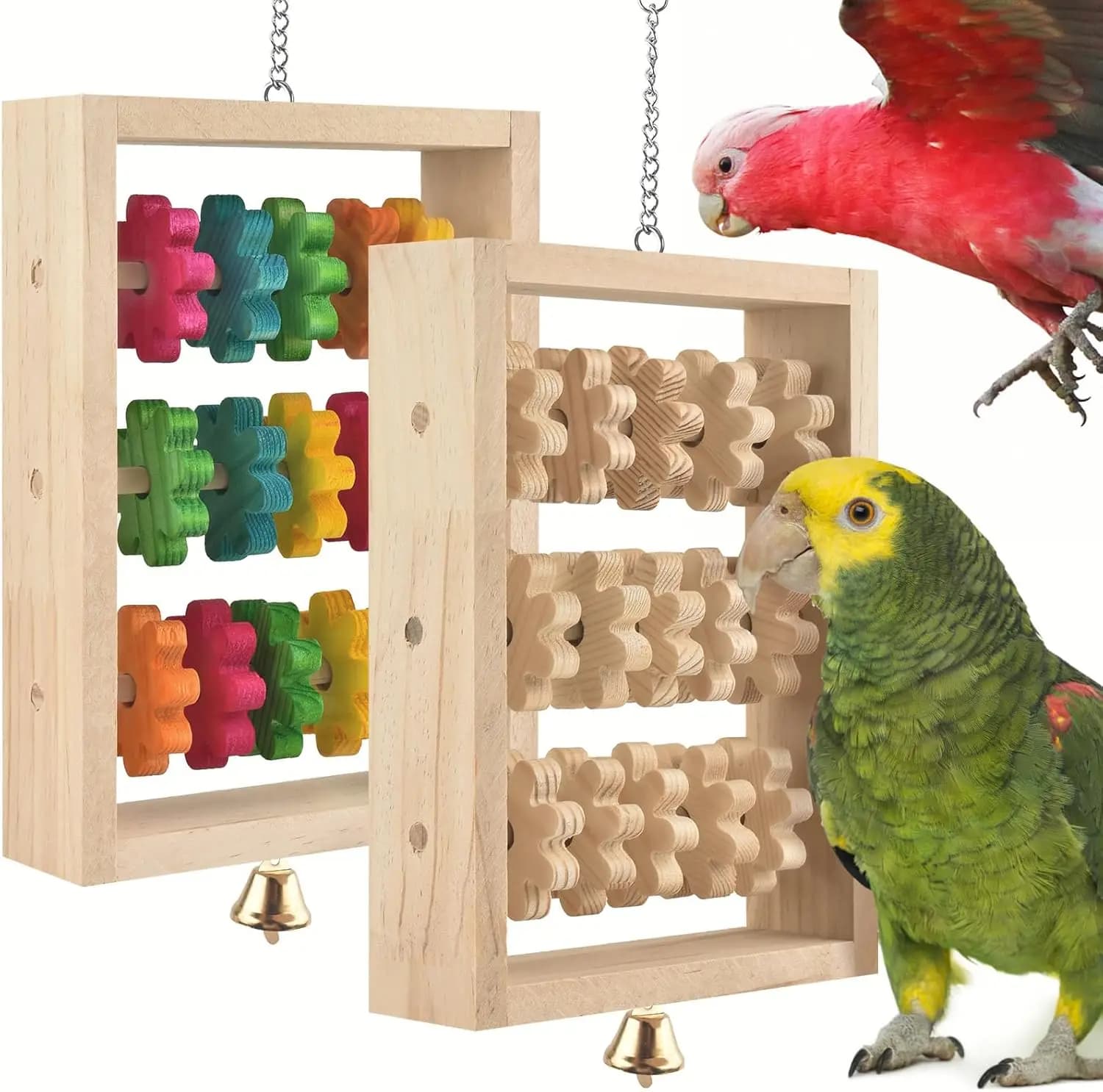2 pezzi giocattoli per uccelli appeso pappagallo giocattolo da masticare puzzle da masticare in legno naturale blocchi di formazione sviluppo intellettuale per pappagalli, conure