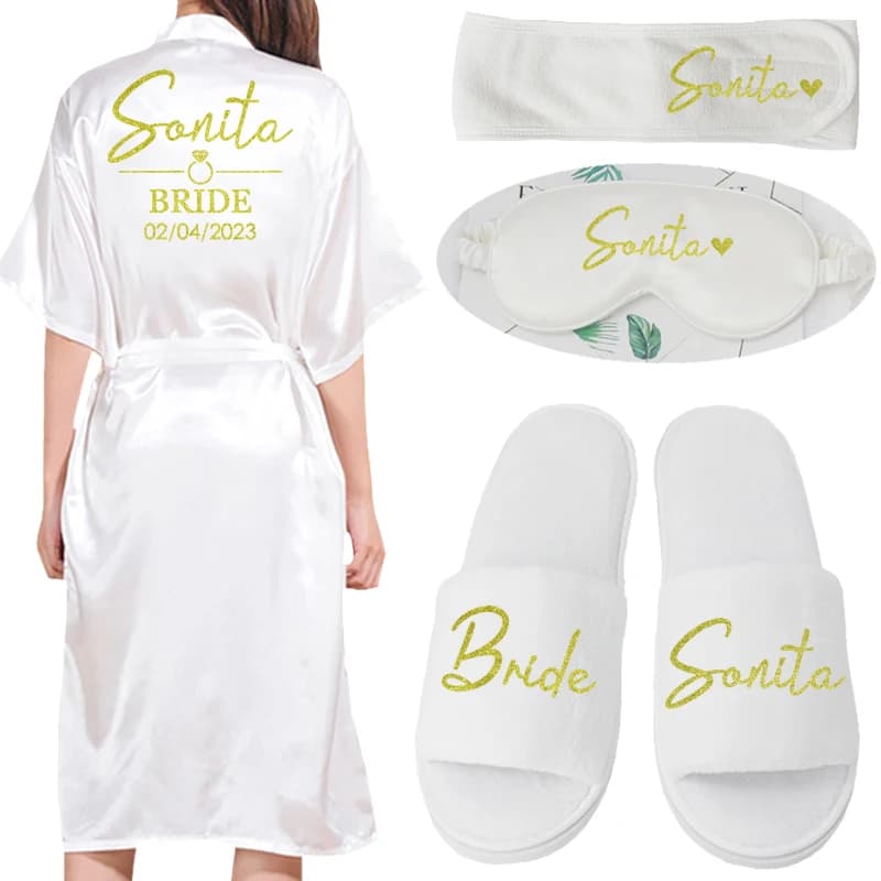 Abito da sposa con logo personalizzato, regalo da damigella d'onore per la festa nuziale, abito morbido in seta, accappatoio per la casa, per kimono di compleanno