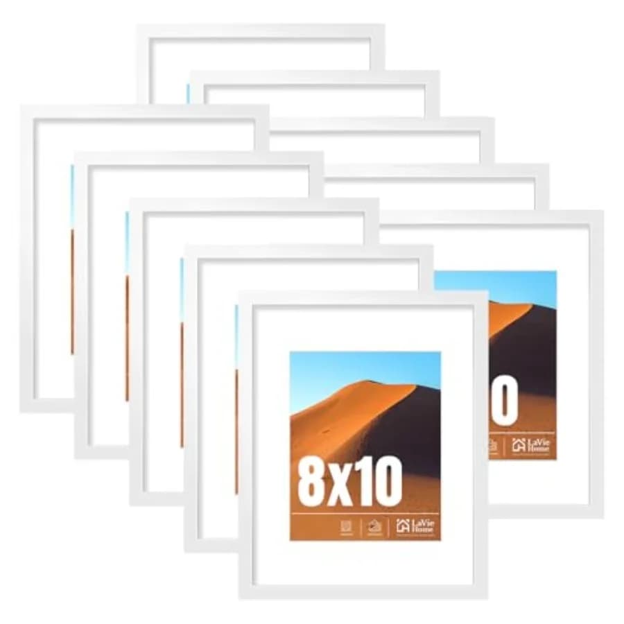 8x10 Picture Frame White Set of 10, Display 5x7 with Mat or 8 x 10 Without Mat Picture, Photo Frame Collage for Wall Gallery or