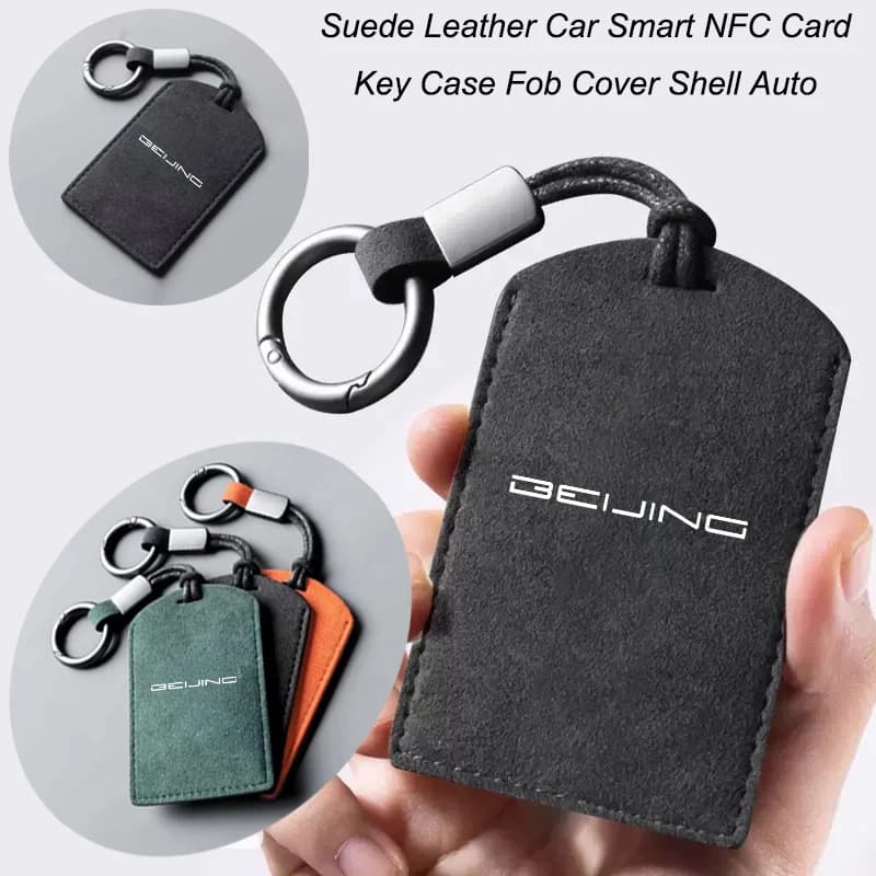 Pelle scamosciata Auto NFC Card Key Cover Fob Custodia protettiva Shell Portachiavi automatico per Pechino BAIC Senova EV2 EV5 BJ40 EC3 EC5