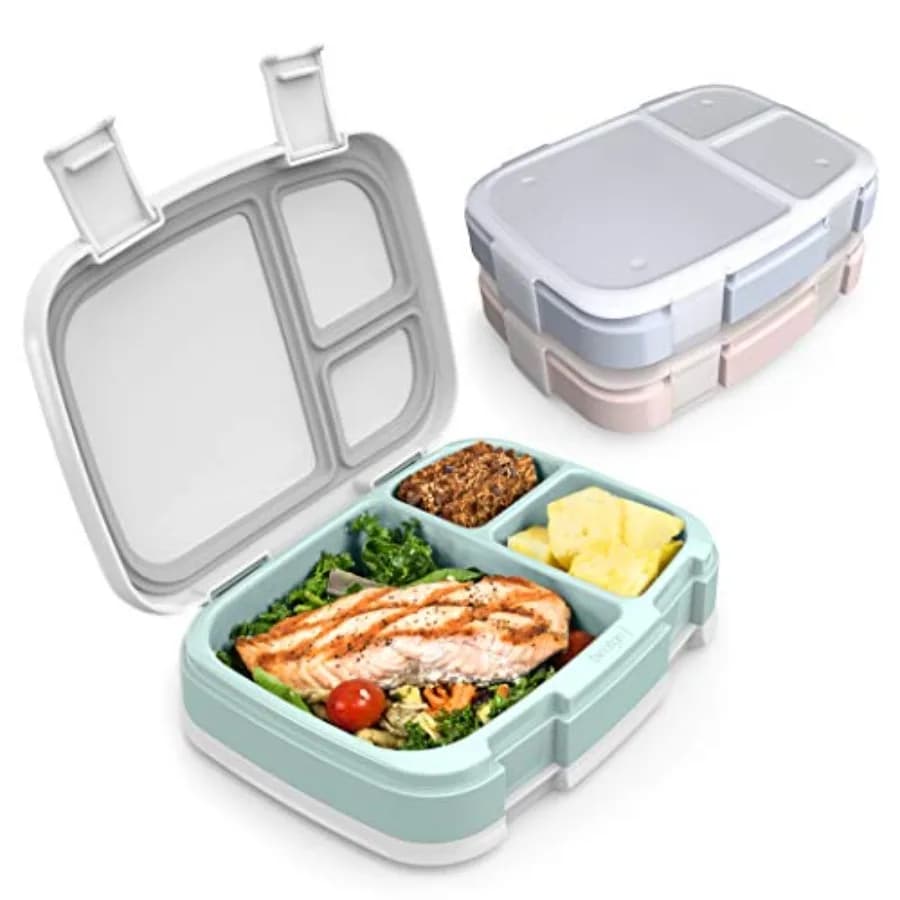 Set di 3 Contenitori per Pranzo Fresco - Contenitori Riutilizzabili a 3 Scomparti per Preparazione Pasti, Alimentazione Sana e Equilibrata in Movimento