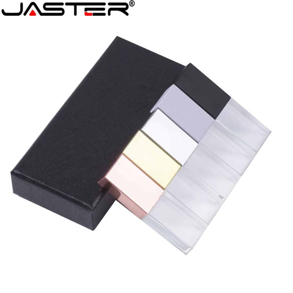 Chiavetta USB in cristallo 128 GB Scatola nera Pen Drive 64 GB Regalo creativo Memory Stick Pendrive dorato rosa Disco U in metallo bianco da 32 GB