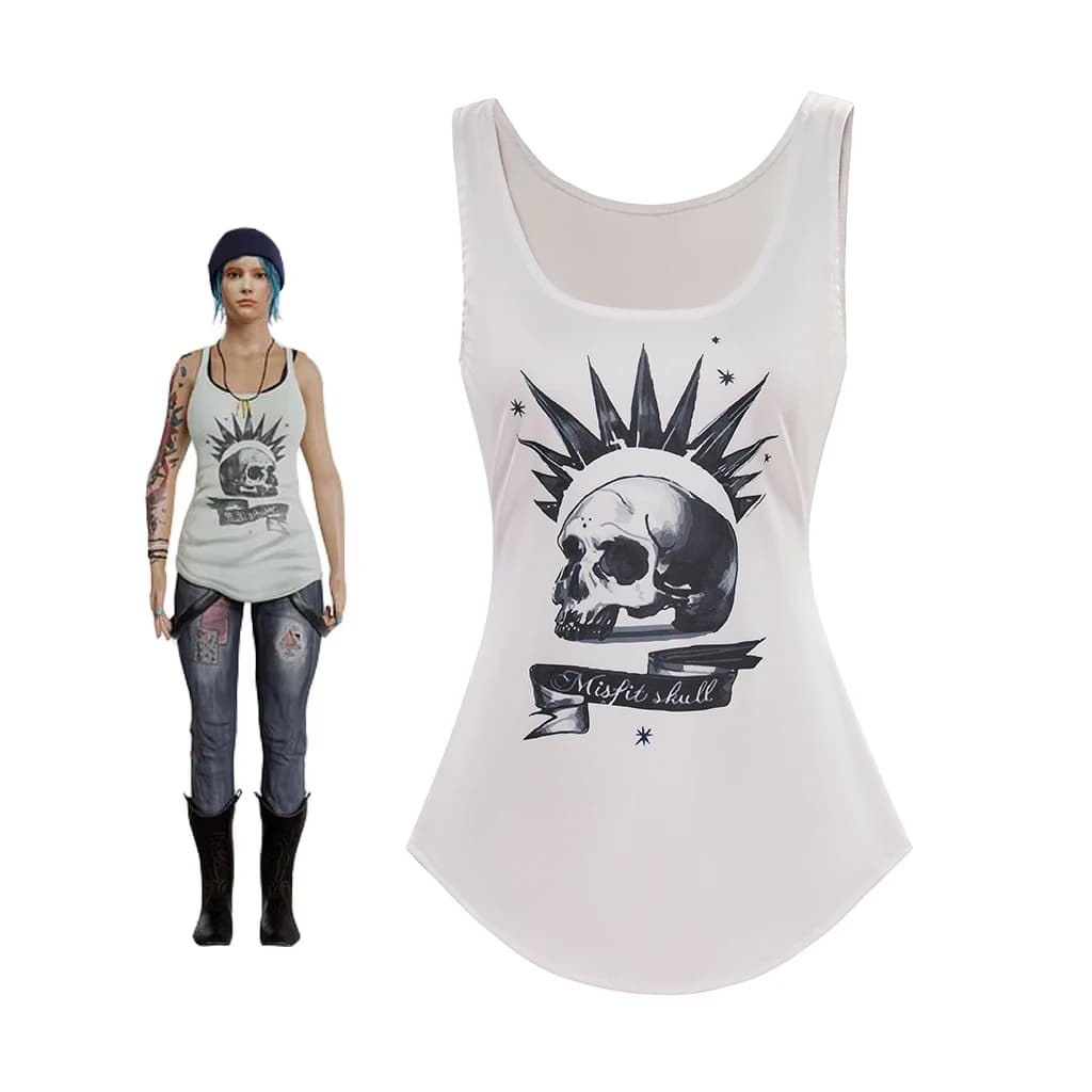 Game Life Is Strange Chloe Price Costume Cosplay Chloe Price Gilet senza maniche bianco Top Abito travestimento di carnevale di Halloween femminile