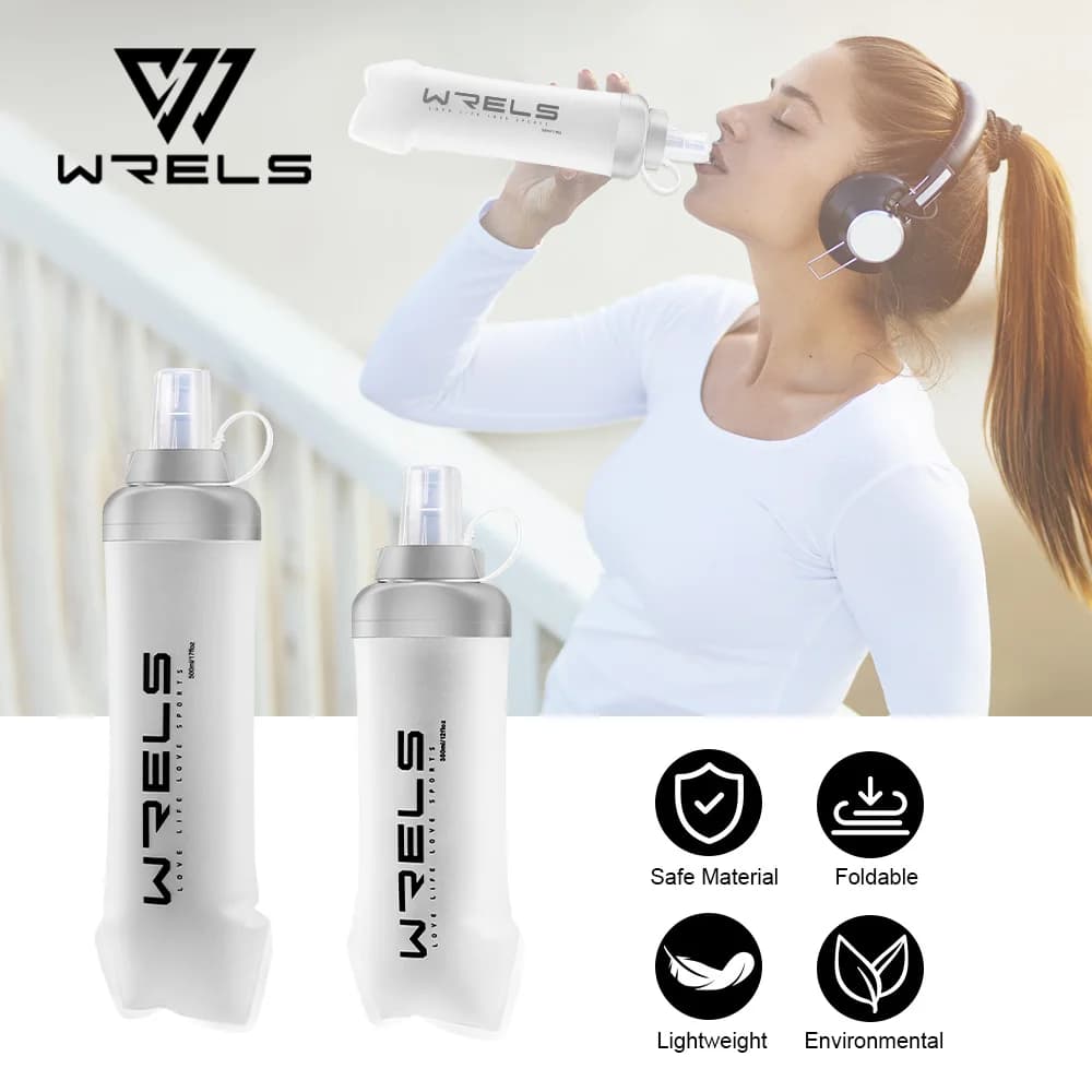 WRELS Water bottle Foldable soft TPU bottle Foldable water bottle without BPA for moisturizing vest Running package Water bottle for hiking