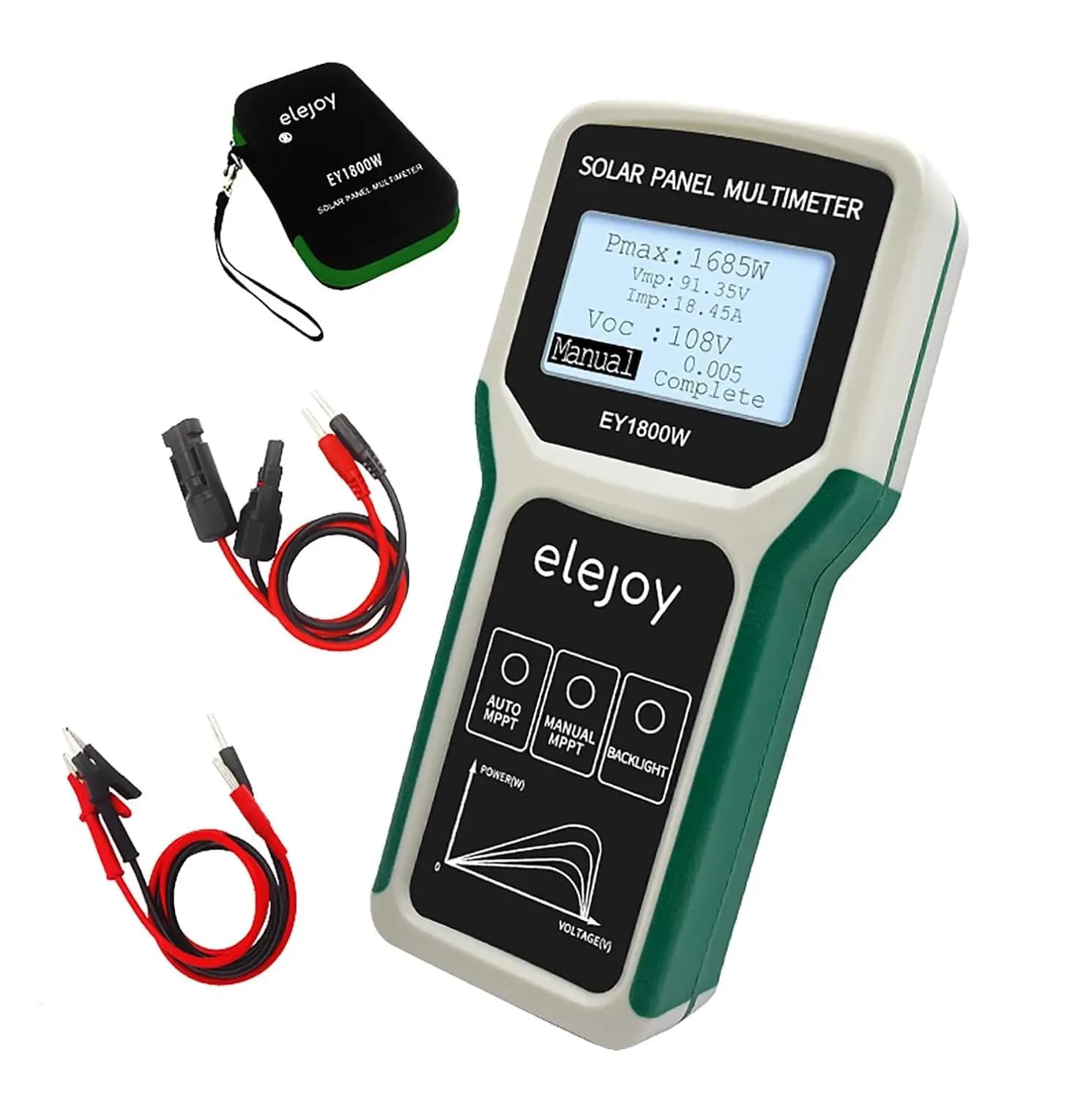 Multimetro da pannello solare | Tester automatico/manuale da 5 W~1800 W, 20-120 V, 0-60 A | Display LCD MPPT intelligente | Portatile per sistemi fotovoltaici