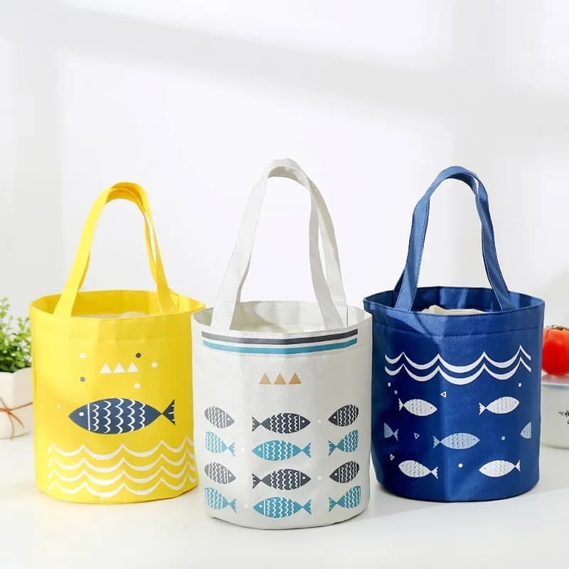 Borsa Termica Cilindrica Nautica per il Pranzo, Borsa Termica Estetica in Tela per Snack, Ideale per Spiaggia, Picnic, Scuola