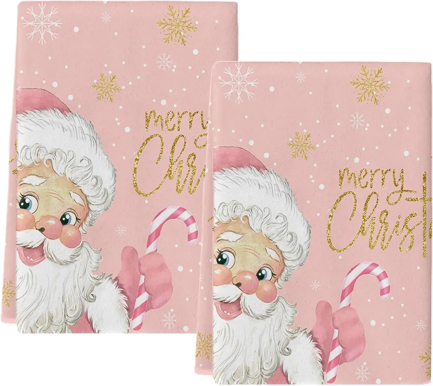 Christmas Snowflake Santa Claus Pink Background Dish Towel Kitchen Accessories Quick Drying Bar Hand Dishcloth Cleaning Supplies