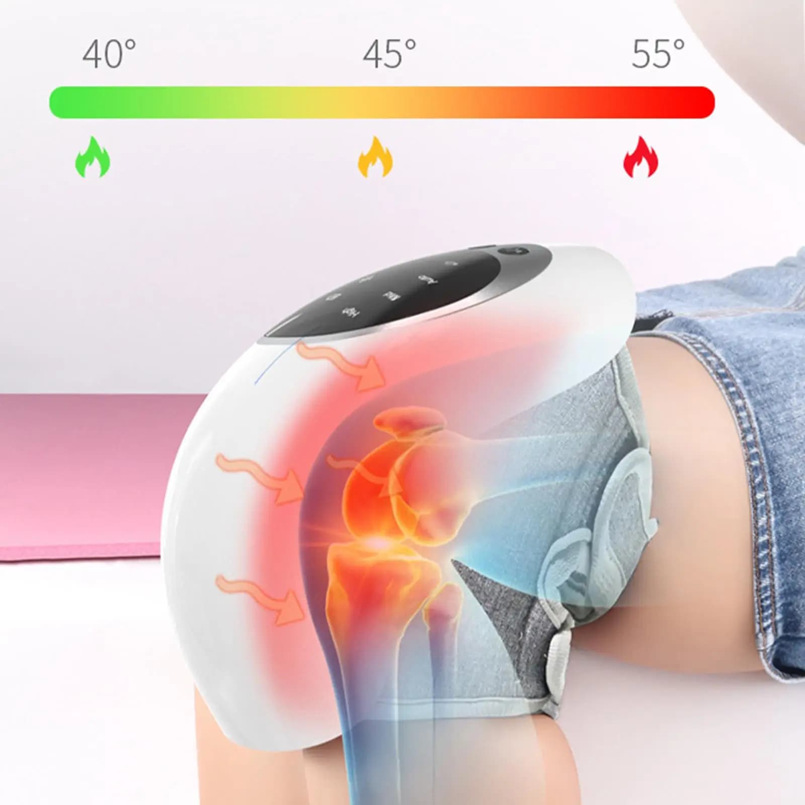 Massaggiatore per Ginocchia Senza Fili, Riscaldante per Ginocchia, Gomiti e Spalle, Massaggio Confortante, Luce Rossa, Supporto per Spalle con Calore, Cuscinetto Riscaldante per Ginocchia