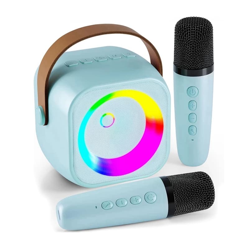 A99E-Macchina karaoke, altoparlante Bluetooth portatile con 2 microfoni wireless, giocattoli regalo per karaoke (blu)