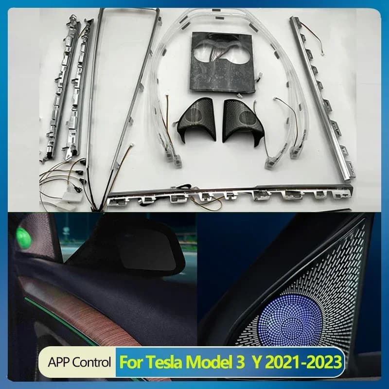 For Tesla Model 3 Y Interior Ambient Light Central Console Dashboard Touch Panal LED Control Strip Light Laser Tweet