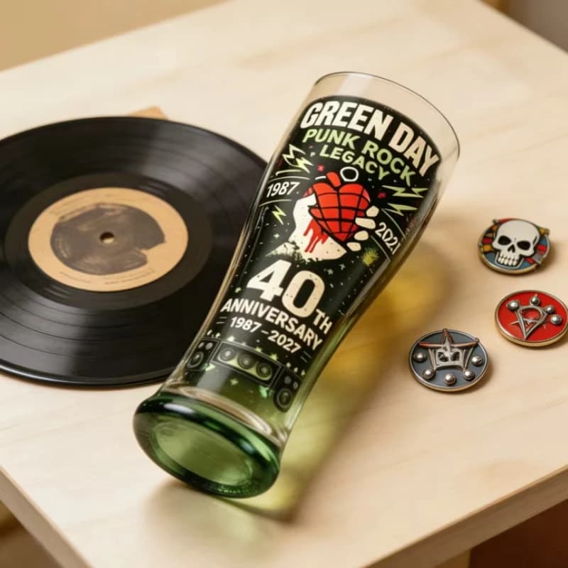 Tazza in Vetro Commemorativa 40 Anni di Punk Rock, Stile Musicale Vintage, Boccale da Birra da Collezione, Regalo per Bar Domestico