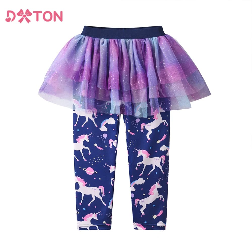 DXTON Fake 2PCS Girls Pantskirt gonne a strati in Tulle con Leggings per bambini unicorno stampato pantaloni Casual per bambini costumi per ragazze