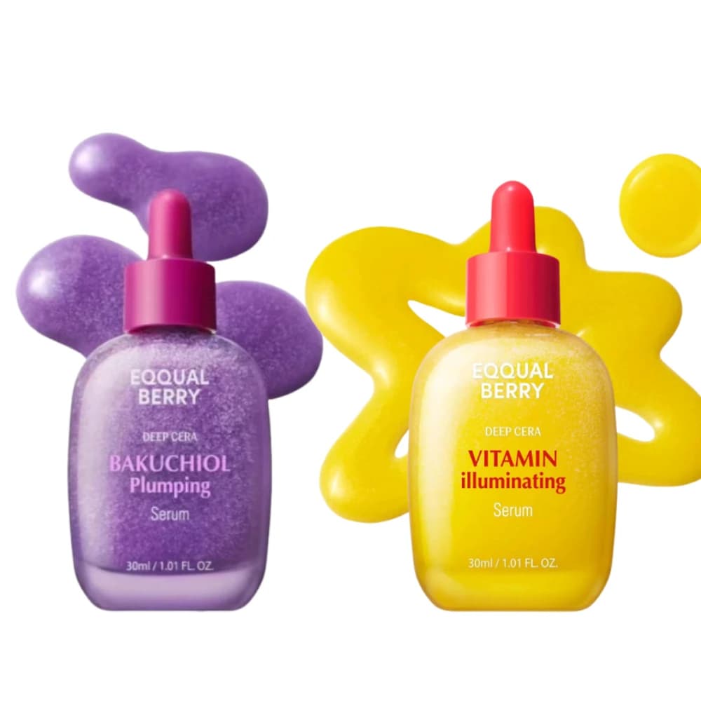 EQUALBERRY Cura della pelle del viso - Siero illuminante VITAMIN, Siero rimpolpante BAKUCHIOL, Dissolvenza delle linee sottili, Idratante, Illuminante