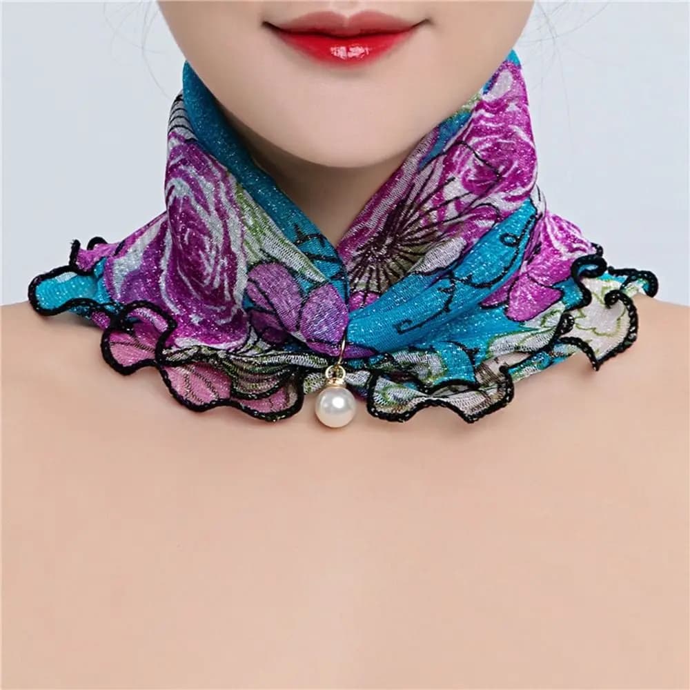 Sciarpa Parasole con Motivo a Onde, Bordo Arricciato, Fascia Elastica per Capelli, Sciarpa a Righe da Donna, Sciarpa Estiva Stampata, Sciarpe Stile Coreano