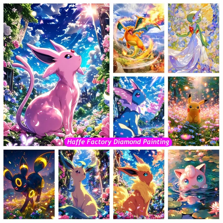 Fantasy Fairyland Pokemon Cartoon Diamond Painting Art Cute Pikachu Eevee Charizard Punto croce Modello Mosaico Home Decor Regalo