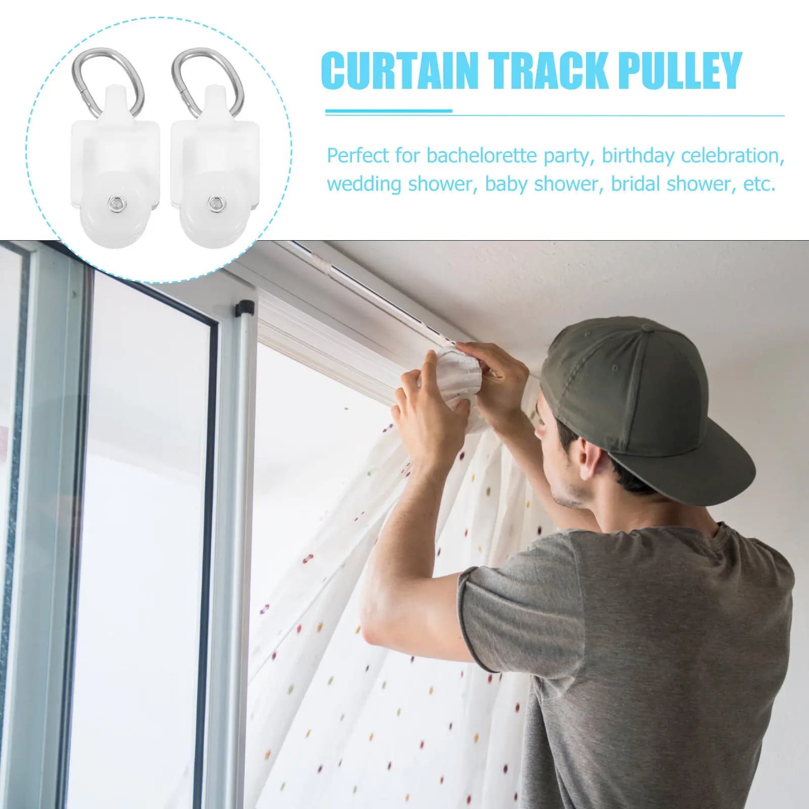 50Pcs White Curtain Track Glider Hooks Roller Runners for L-Shaped U-Shaped Plastic Tracks Room Dividers Windows Smooth Sliding