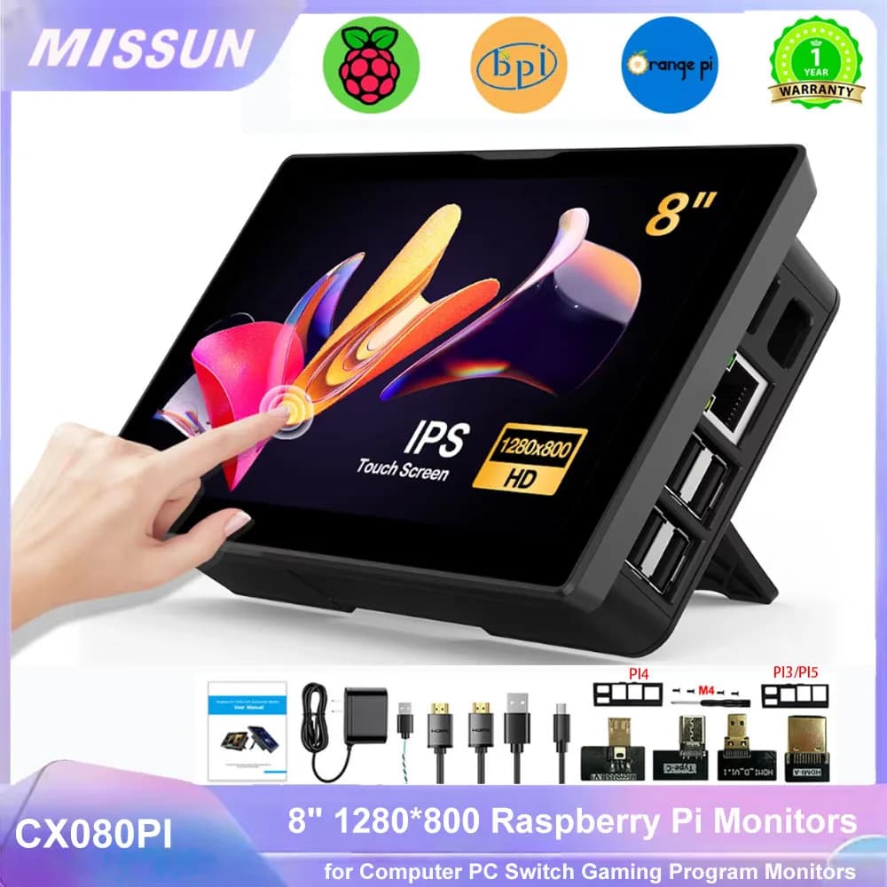 8 inch monitor for Raspberry Pi 5 4 3 Touchscreen 1280x800 16:10 Display USB HDMI interface for computer program monitor