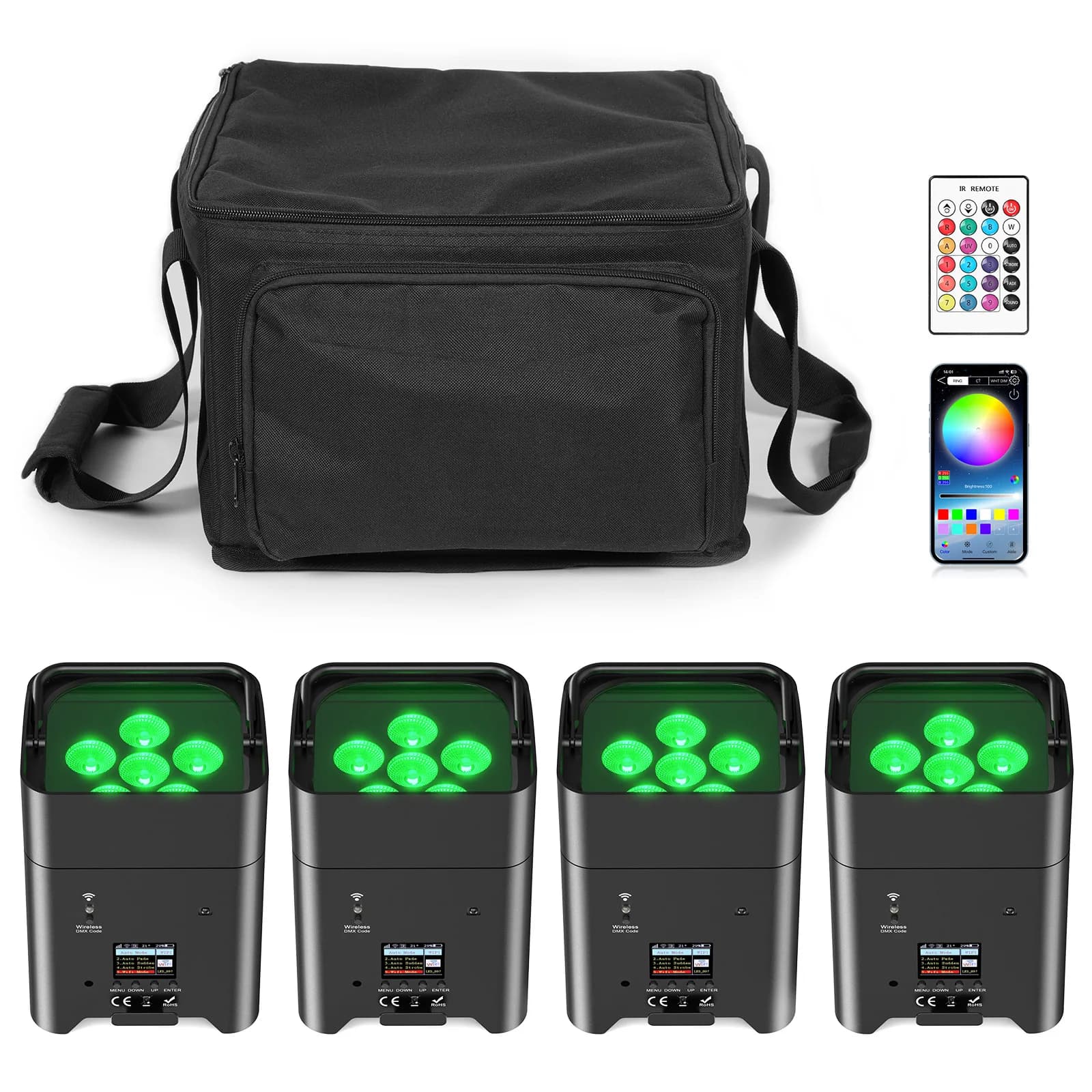 U'King 4PCS 6x18W 6IN1 RGBAW + UV Par Light con borsa DMX Telecomando WiFi Par Light Wireless LED Stage Light per DJ Bar Party