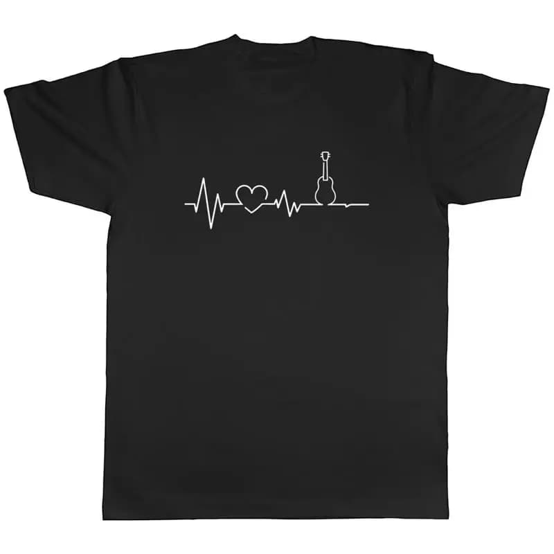 T-shirt da uomo con battito cardiaco Ukulele Love Uke T-shirt per strumento a corde per chitarra