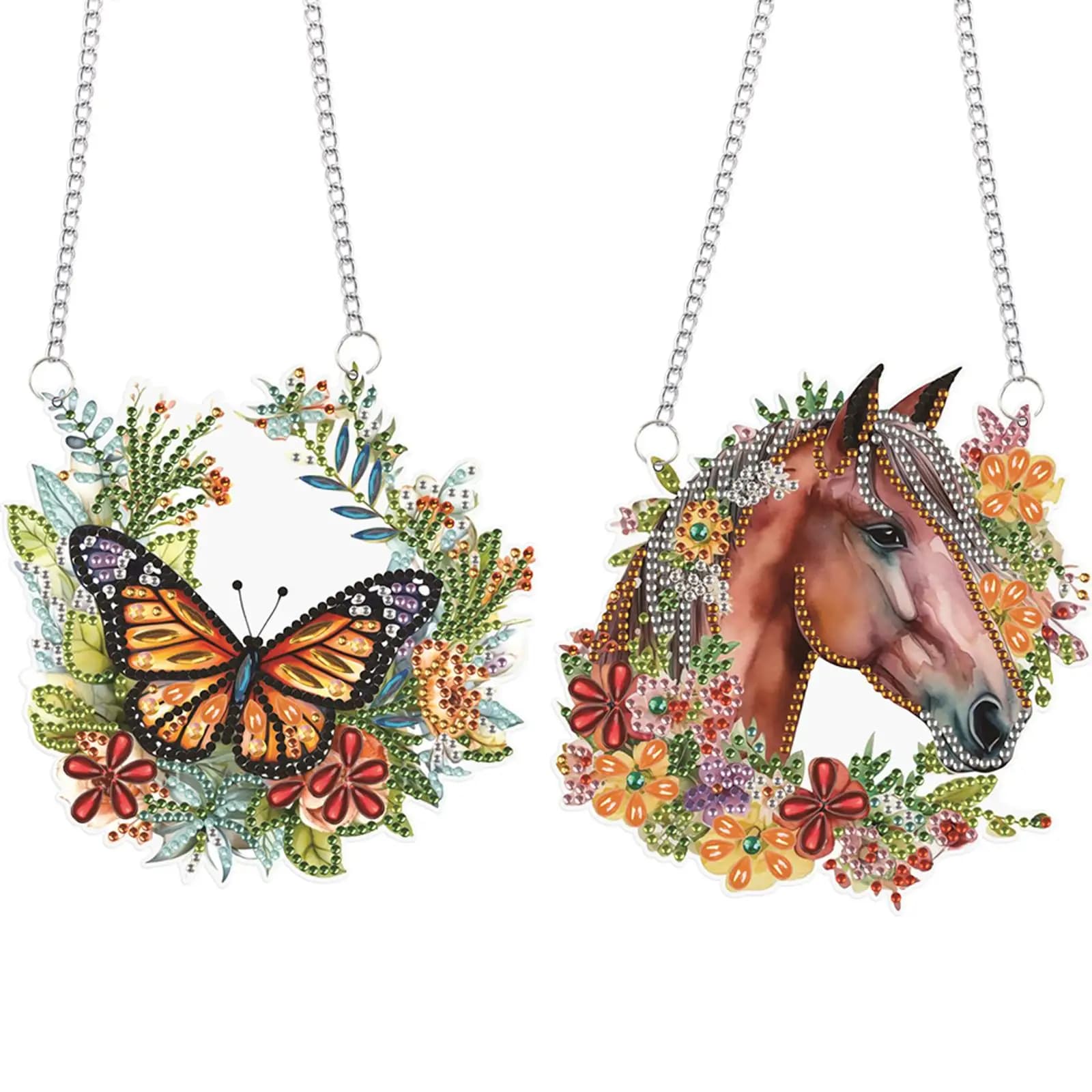 Set di 2 Ciondoli Decorativi per Finestre con Strass a Forma di Animale 2D/Piatta, Kit per Pittura Diamante Fai-da-Te, Decorazione per la Casa