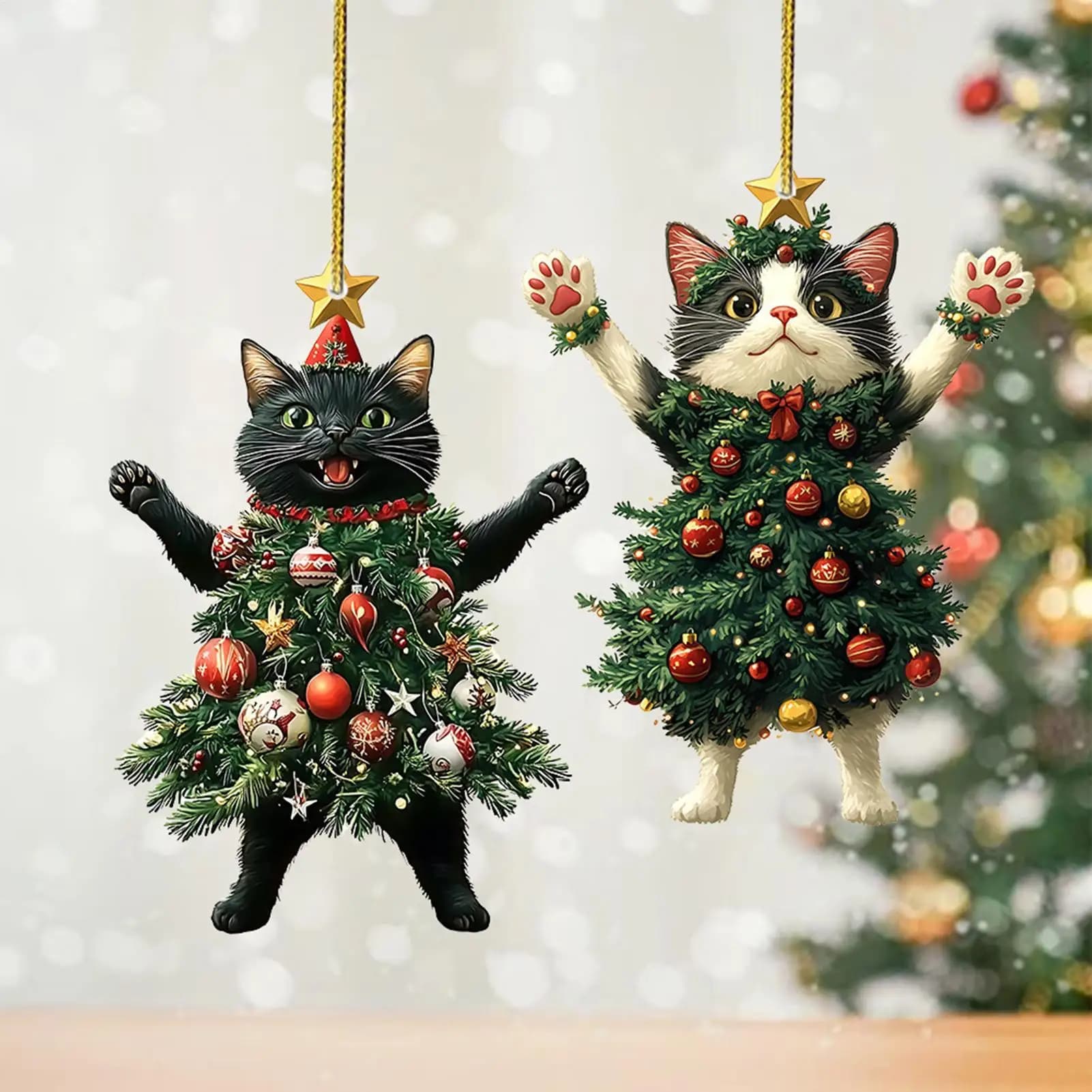 2D Acrylic Car Hanging Pendant Festive Animal Cat Christmas Tree Decor Pendant Car Interior Accessories 2026 Xmas Navidad