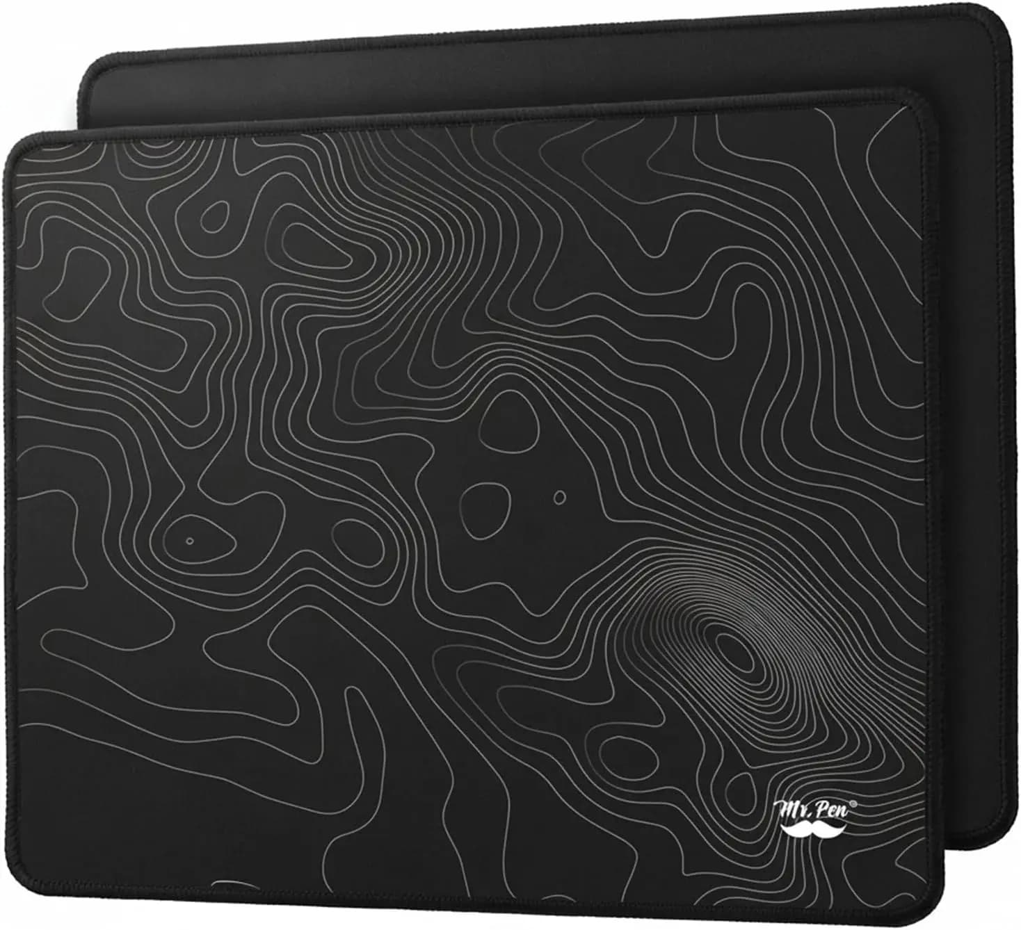 Set di 2 Tappetini per Mouse, 31,75x26,75 cm, Design Topografico Nero, Base Antiscivolo in Gomma per Laptop e Gaming