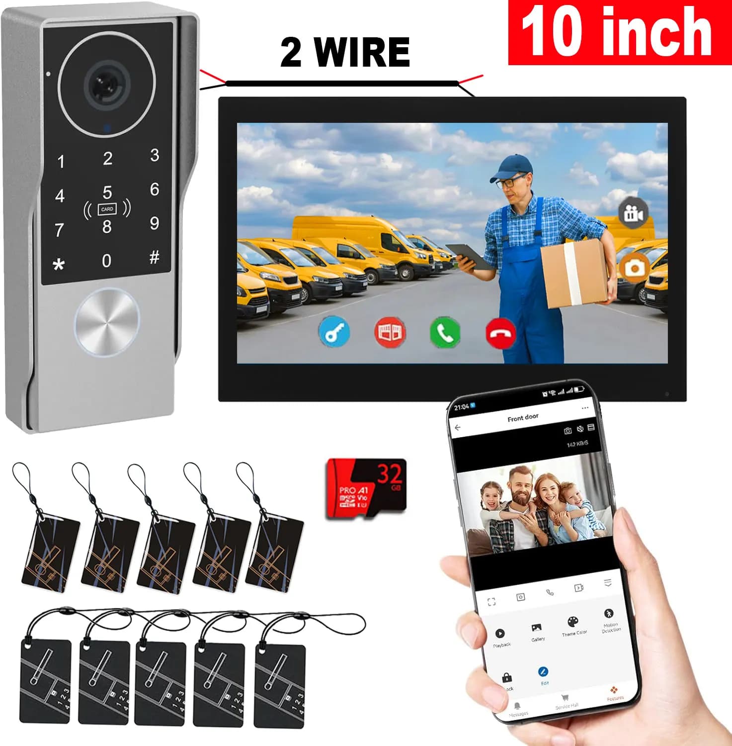 Videocitofono a 2 Fili con App Tuya, Sblocco con Carta IC e PIN, Telecamera 1080P, Supporto WiFi 5G, Sistema di Videocitofono Intelligente da 10 Pollici