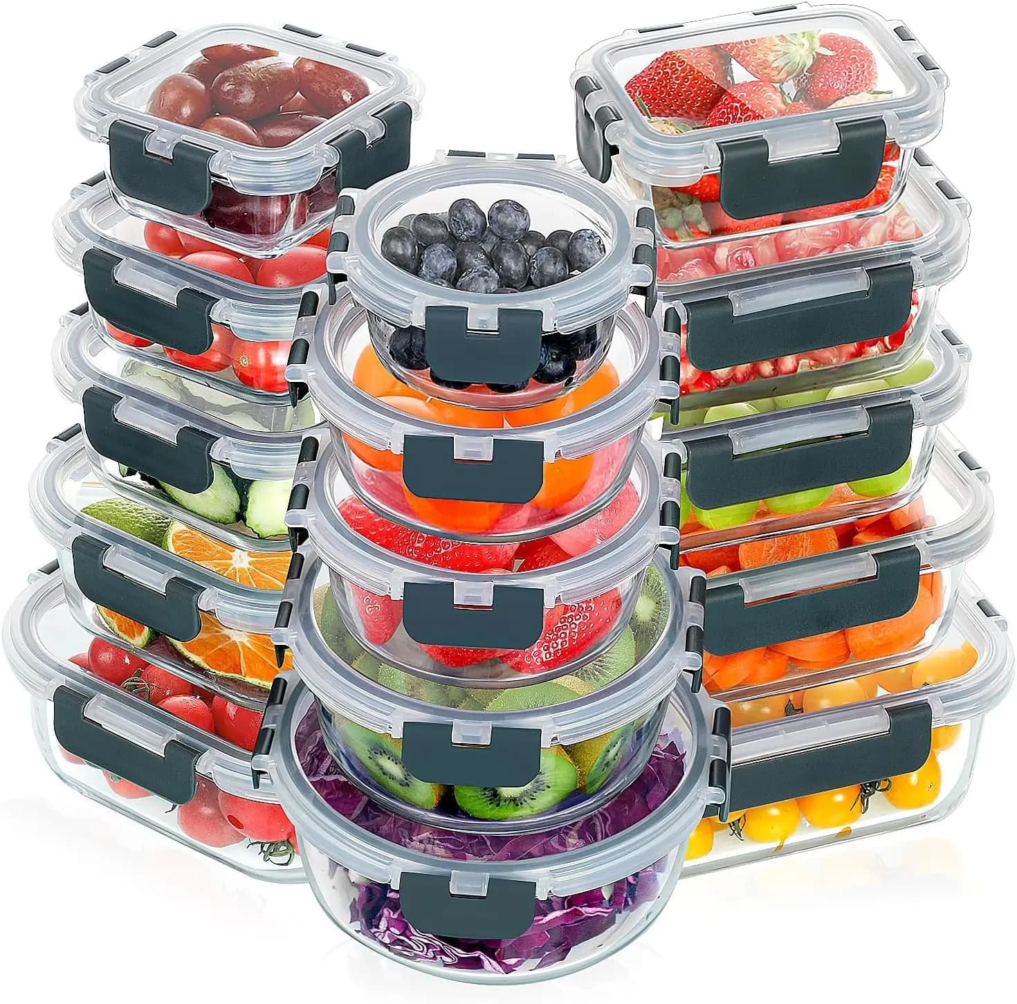 Set di contenitori in vetro per la preparazione dei pasti da 30 pezzi, contenitori impilabili in vetro per la conservazione degli alimenti con coperchi, contenitori per il pranzo a chiusura ermetica, per Mi