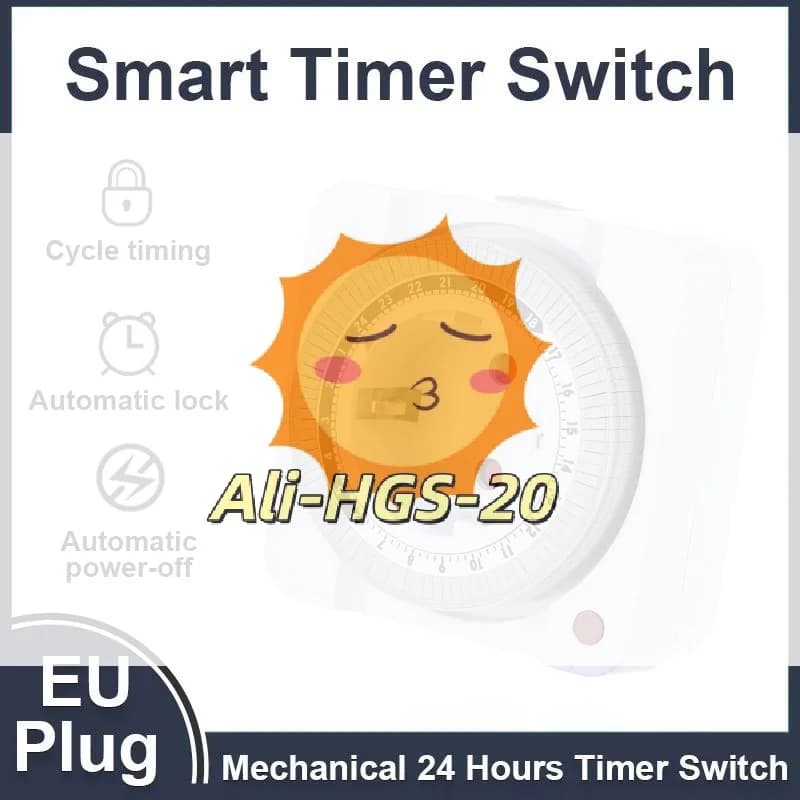 Timer Intelligente con Presa EU, Conto alla Rovescia Meccanico 24 Ore e Spegnimento Automatico per Uso Domestico
