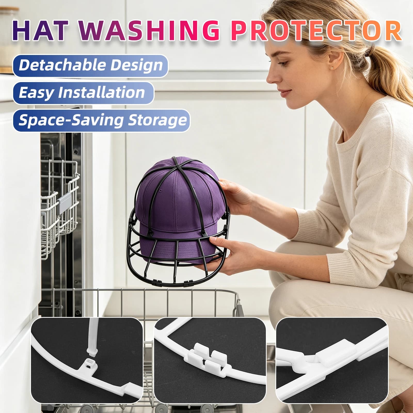 Double-layer Detachable Hat Washer, Baseball Hat Washing Bag, Laundry Machine Hat Rack, Care Bag