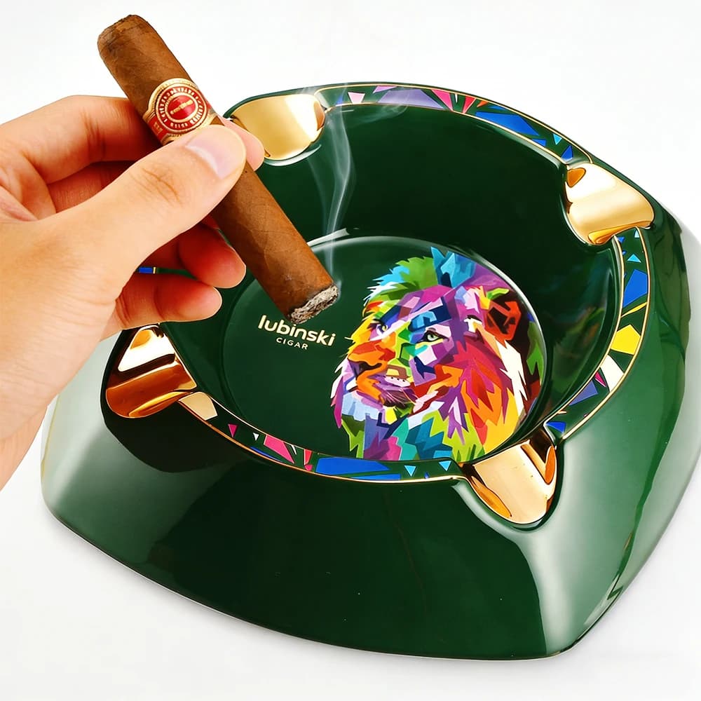 Round Ceramic Cigar Ashtray Home Table Portable Smoking Ash Tray Cigar Gadget Cigarette Ashtrays
