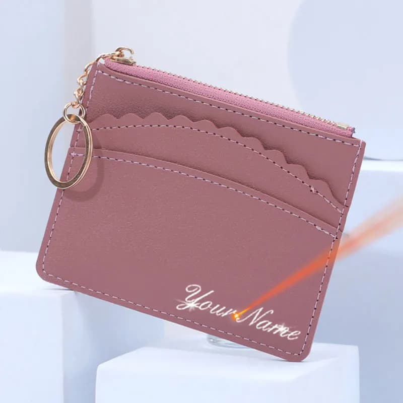 Nuovi portafogli per carte da donna con incisione del nome gratuito Mini porta carte di credito corto portamonete da donna piccolo portafoglio con tasca portamonete con cerniera sottile per ragazze