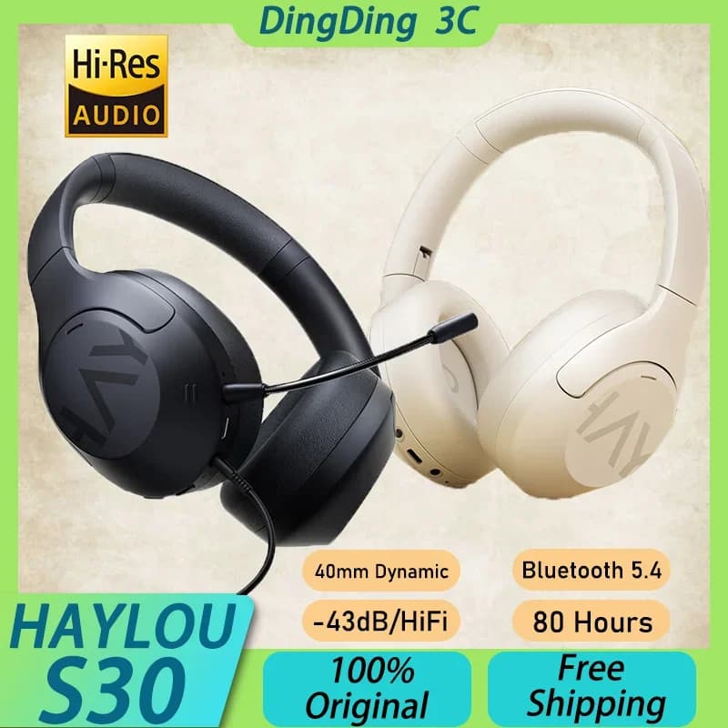 HAYLOU S30 Pro Microphone Headphones Active Noise Reduction Bluetooth 5.4 Long-Term Battery HiFi 40mm Custom Dynamic Gaming Headphones