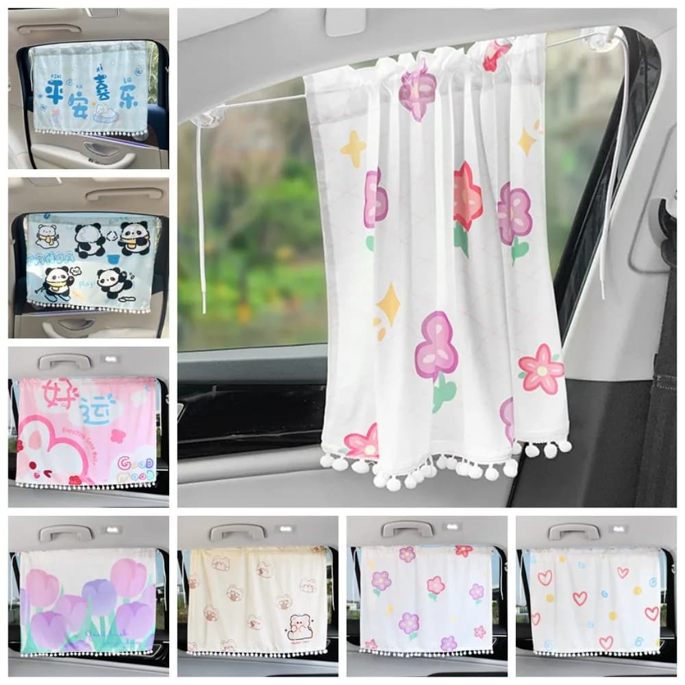 Fiore Cartoon Tenda per auto Ventosa Protezione solare Tenda parasole per auto Panda Isolamento termico Tenda oscurante per auto Parabrezza