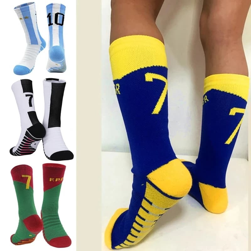 Calzini da calcio per bambini numero 10 # Stella 7 # Calzini da ciclismo per ragazzi a tubo centrale Calzini corti da calcio sportivi da uomo con fondo asciugamano da esterno