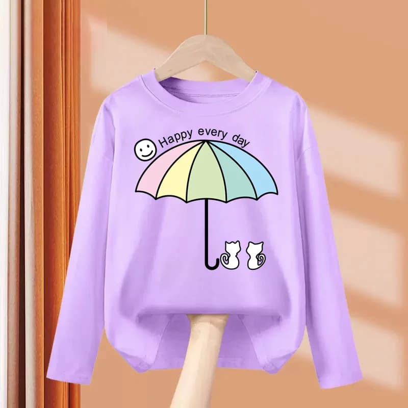 Aimi Lakana bambini stampati abbigliamento ombrello gatto Design t-shirt ragazza primavera autunno top cotone Casual Tees